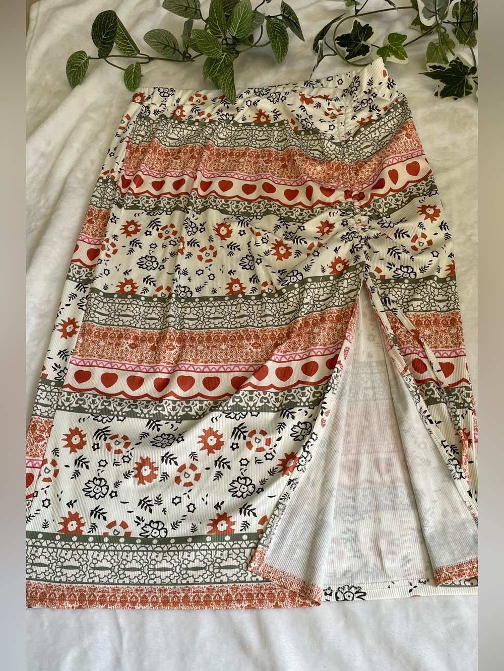 Boho Floral Midi Skirt Elastic Waist Wrap S/M Cottagecore Festival Summer